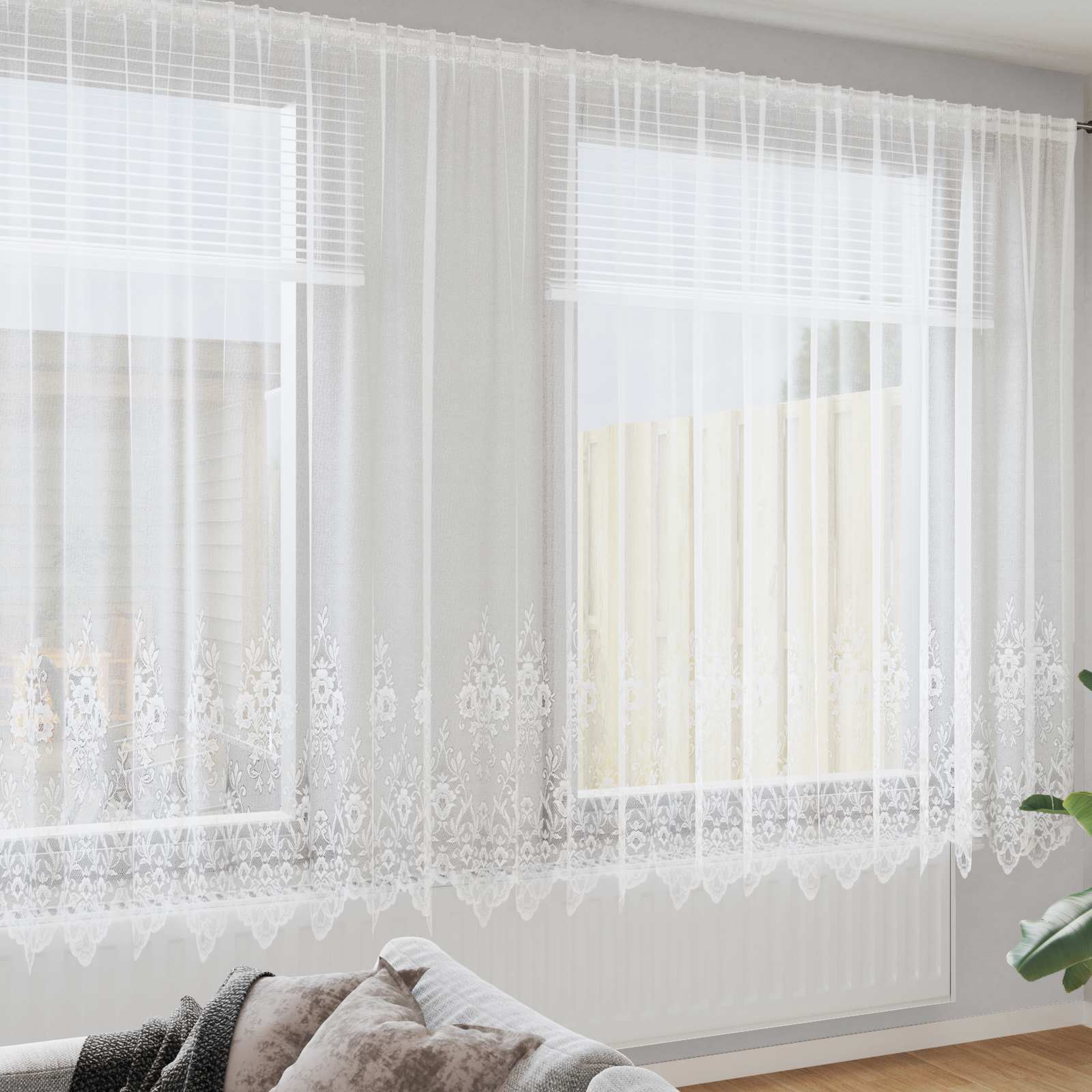 Vidaxl Lace Curtain With Floral Panels, White, 245 X 750 Cm, Polyester, Living Room Curtains, Rectangular, Modern Lace Curtains, Sheer, Decorative Window Treatments