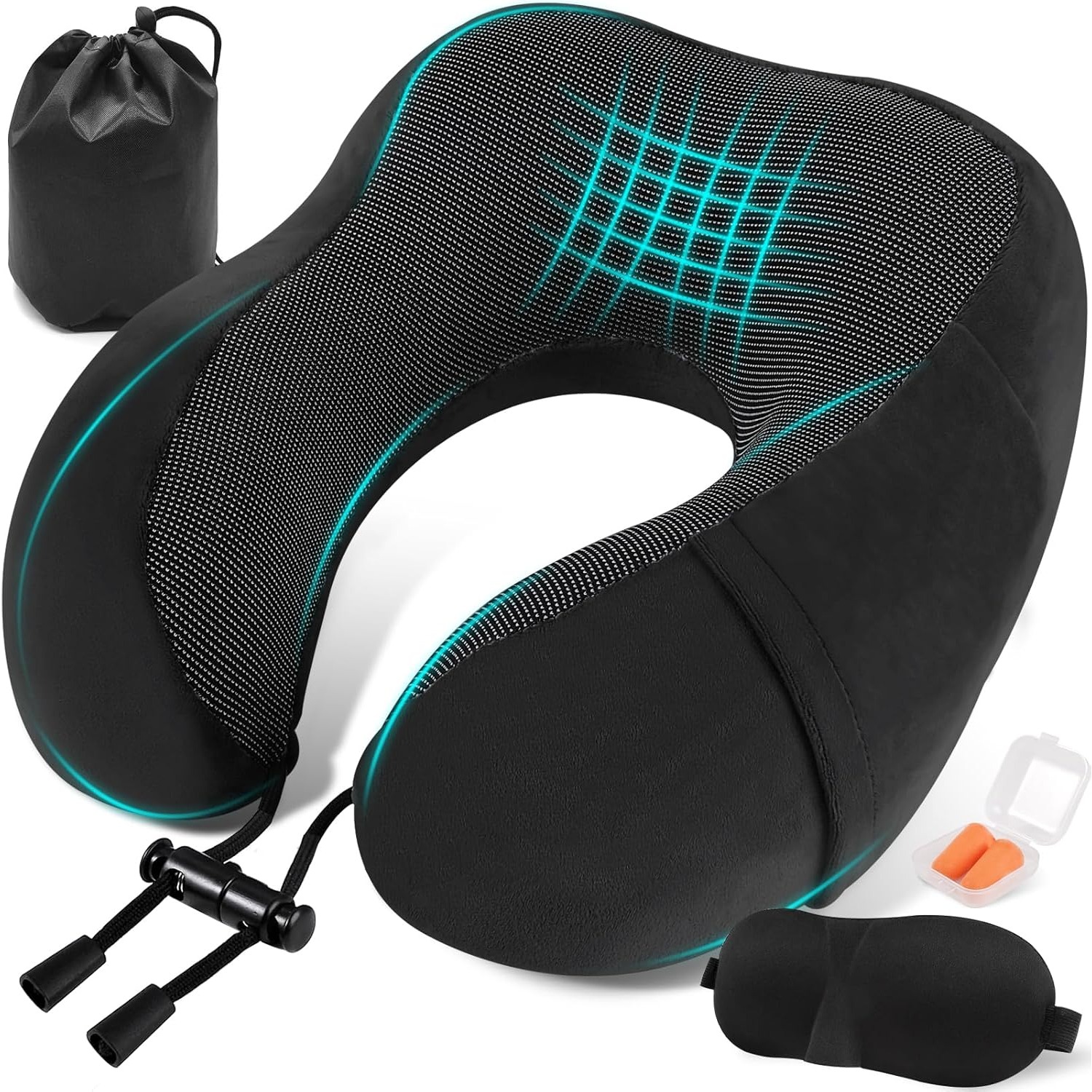 TEMU U-shaped Ergonomic Cervical Pillow With Storage Bag, Memory Foam With Slow Rebound Technology, Machine-washable Cover, Lightweight And Portable