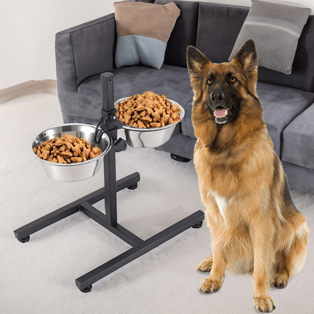 TEMU Adjustable Height Elevated Feeder Stand, Folding Metal Raised With 2 Removable & Dishwasher Safe Stainless Steel Bowls (24x17x8cm), Anti-slip