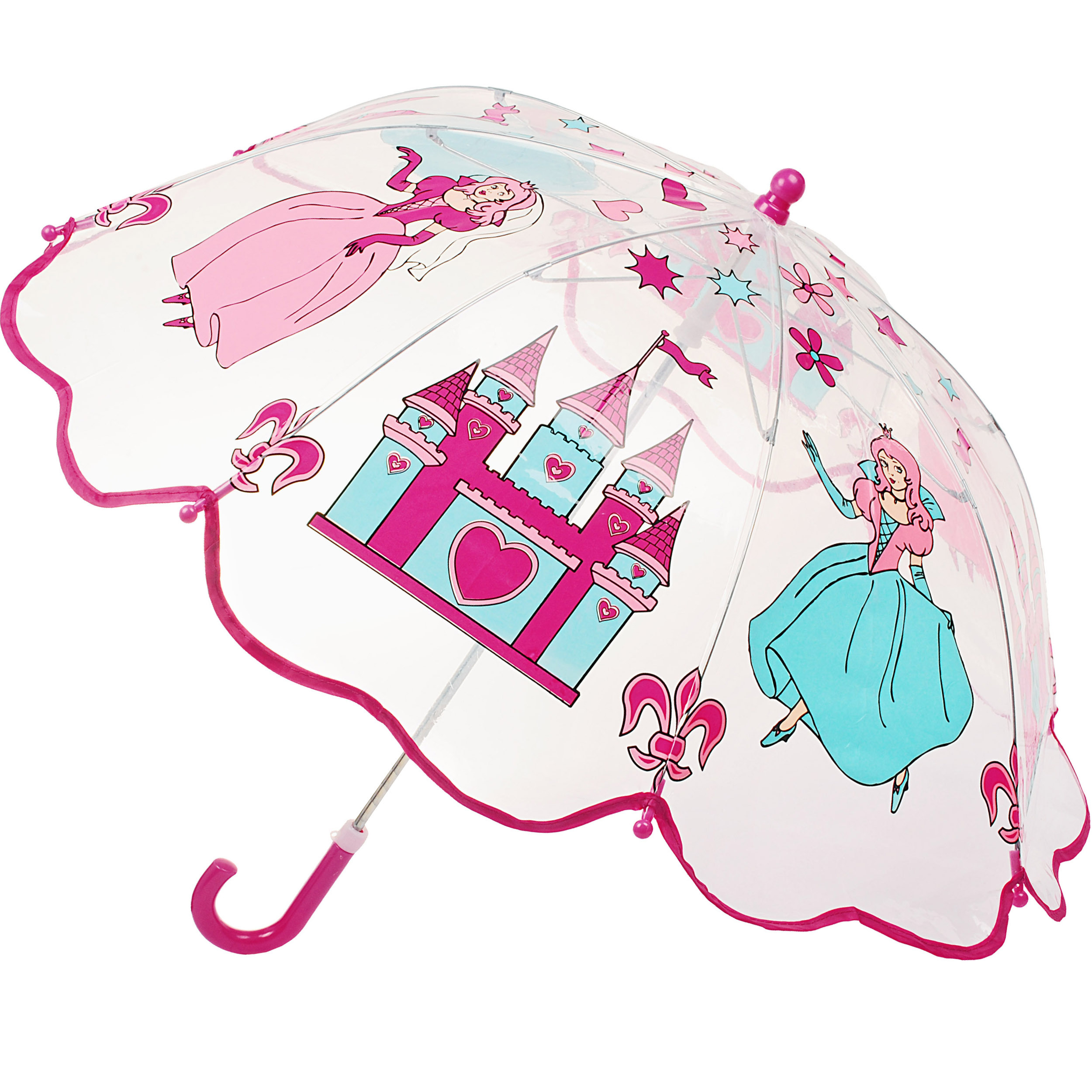 Image of Kids' Umbrella / Rain Umbrella - Fairy Tale Princess - Ø 70 Cm - Transparent & Translucent - Transparent - Children - Stick Umbrella - Large With Handle - Pinch-proof...