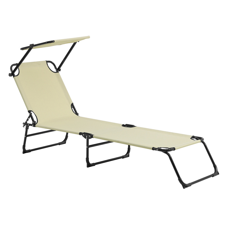Sun Lounger Foldable With Roof 190cm Lounger Made Of Steel For Use As A Relaxation Lounger, Beach Lounger, Garden Lounger Casa.pro