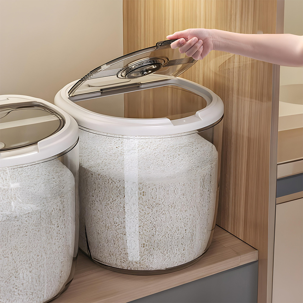TEMU 10kg Large Capacity Transparent Rice Storage Container, Household Kitchen Grain Storage Jar, Plastic Sealed Food Storage Box, Cream White