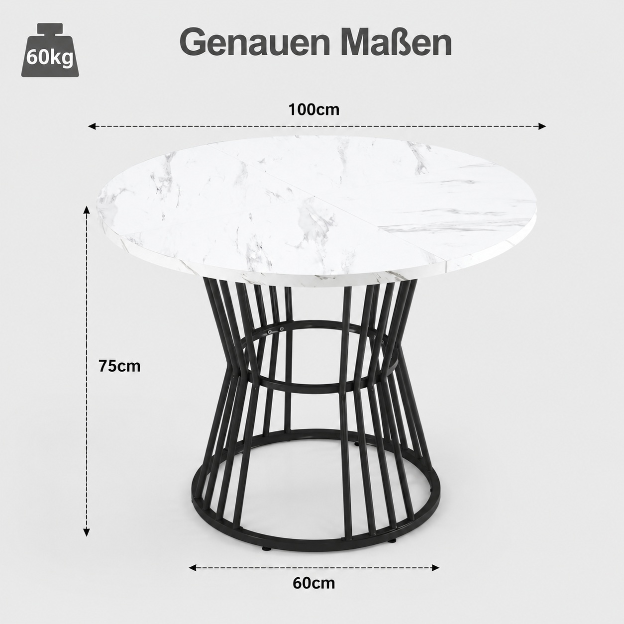 Image of Round Dining Table 100 Cm In Diameter 75 Cm Height Plate With Modern Marble Decor Stable Metal Frame Multifunctional Usable For Dining Room Living Room And Interior Offices