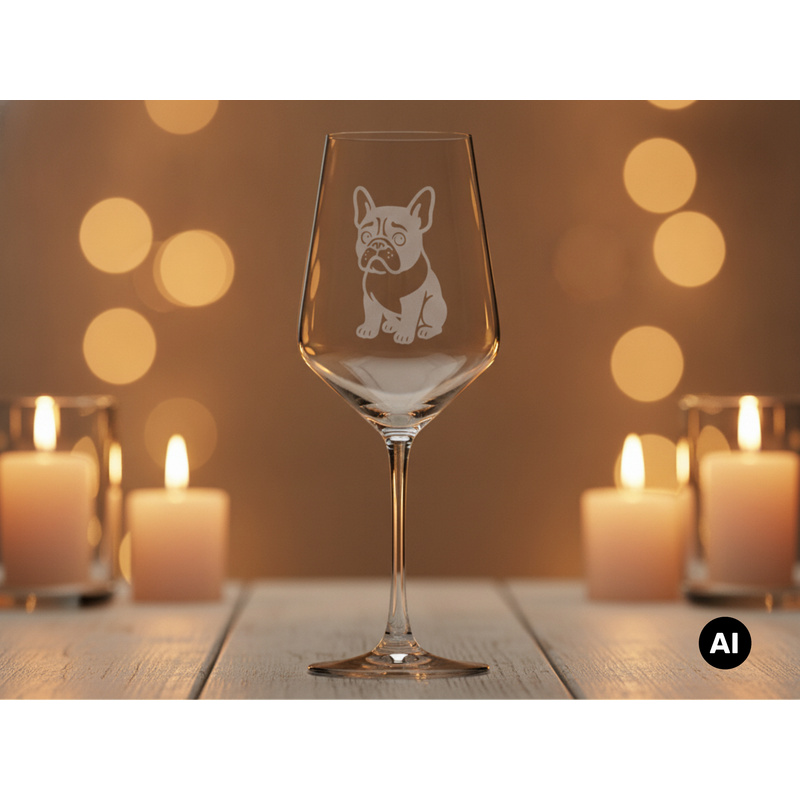 Image of Wine Glass With French Bulldog Engraving 350ml - Birthday Gift For Dog Lovers From