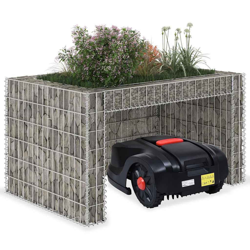 Image of Vidaxl Lawn Mower Garage With Raised Bed, Gabion Shelter, Carport Roof For Robot Mowers, Lawn Robots, And Robotic Mowers, 110x80x60cm, Steel Wire