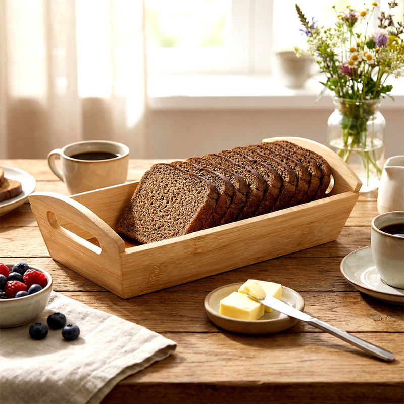 TEMU Bamboo Bread Basket 29x14x7.5 Cm - A Practical Basket For Serving Bread, Buns, Croissants, Made Of Durable Bamboo Wood, Resistant To Moisture,