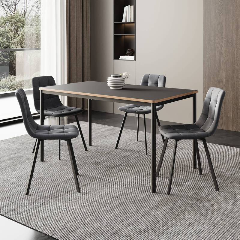Dining Group Lindesberg 5pcs With 4 Chairs Velvet Upholstery Steel Legs Dark Grey