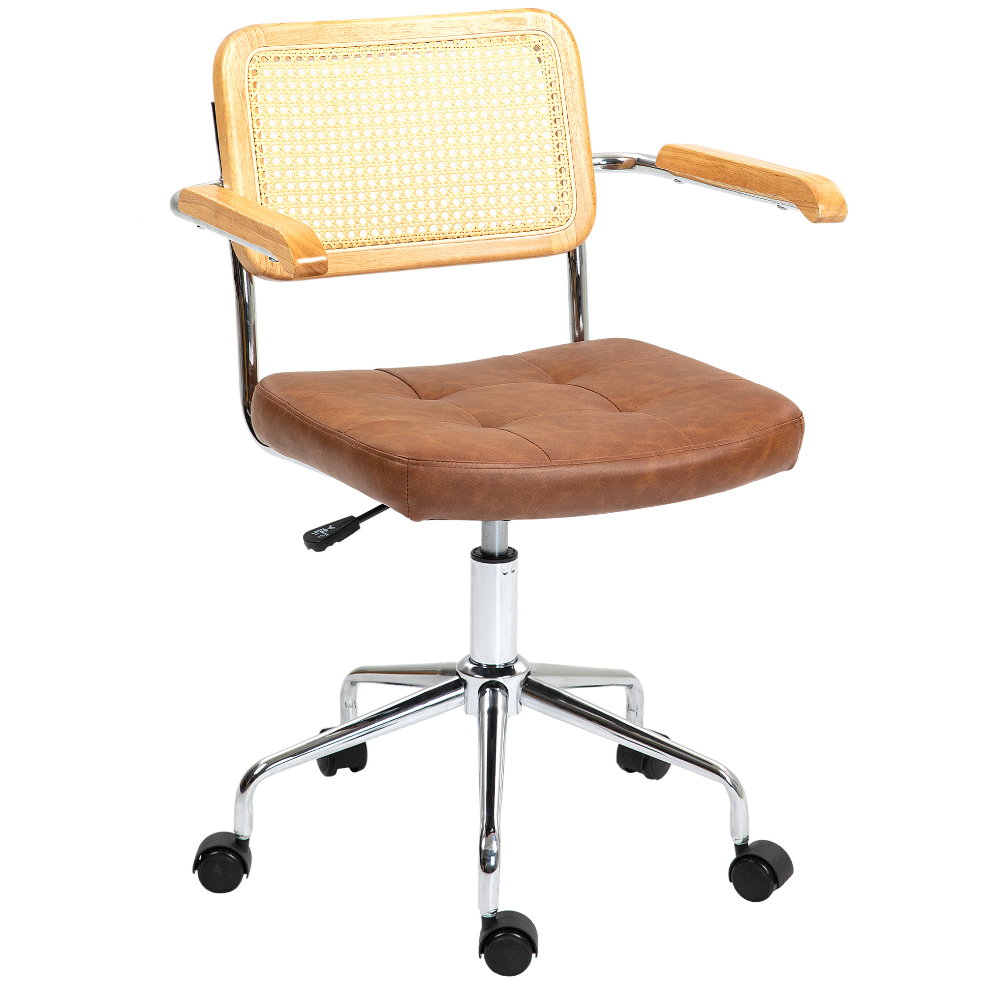 Homcom Office Chair, Swivel Task Chair With Tilt Function, Adjustable Height, Pivoting Seat, With Armrests And Casters, 120 Kg Capacity, Brown