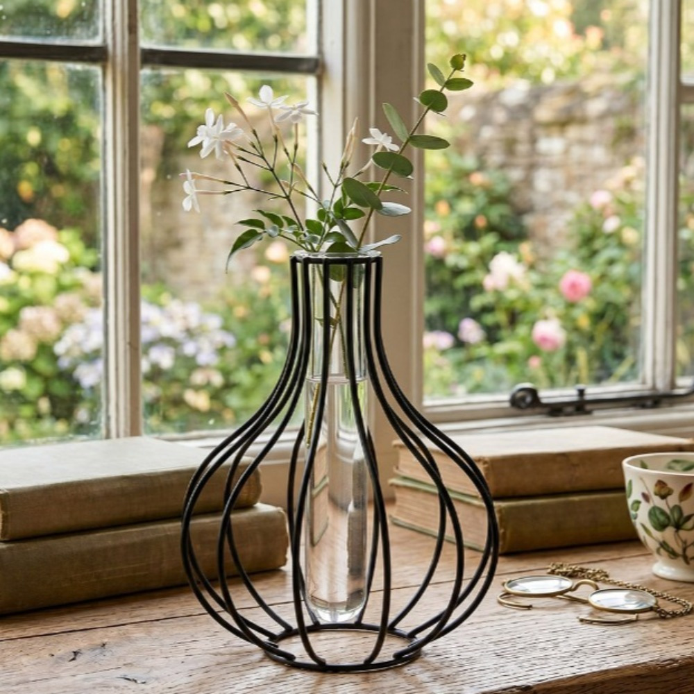Iron Wire Hydroponic Floral Vases with Acrylic Tube