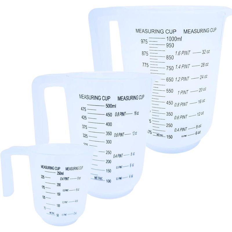TEMU Measuring Jugs Set Of 3 – 1l, 500ml & 250ml – Kitchen Measuring Jug For Cooking & Baking – Clear Measurement In Millilitres, – Stackable &