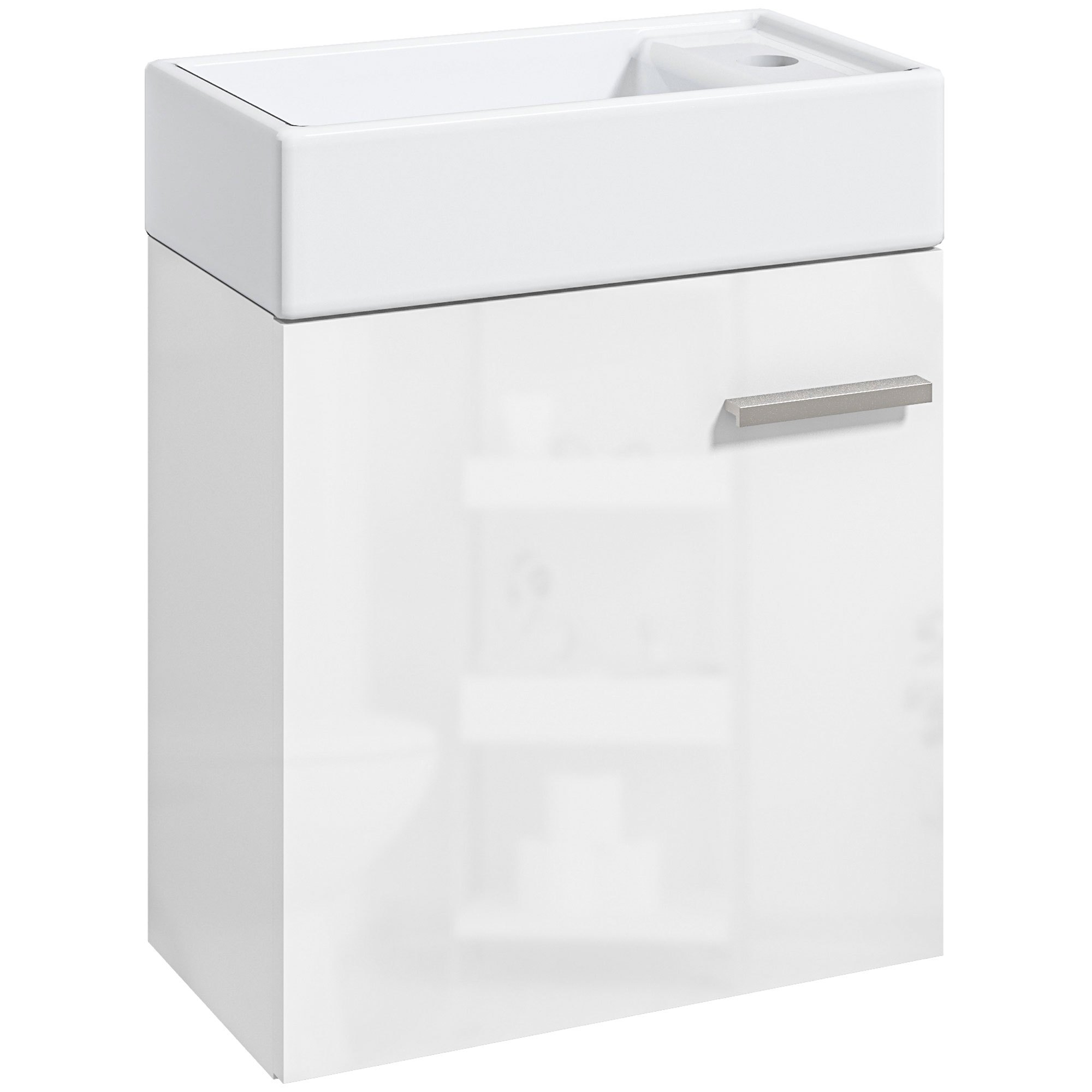 Image of Bathroom Furniture With Wall-mounted Basin Cabinet With Door And Storage Cabinet Modern Basin Furniture 40x23x50 Cm White Glossy
