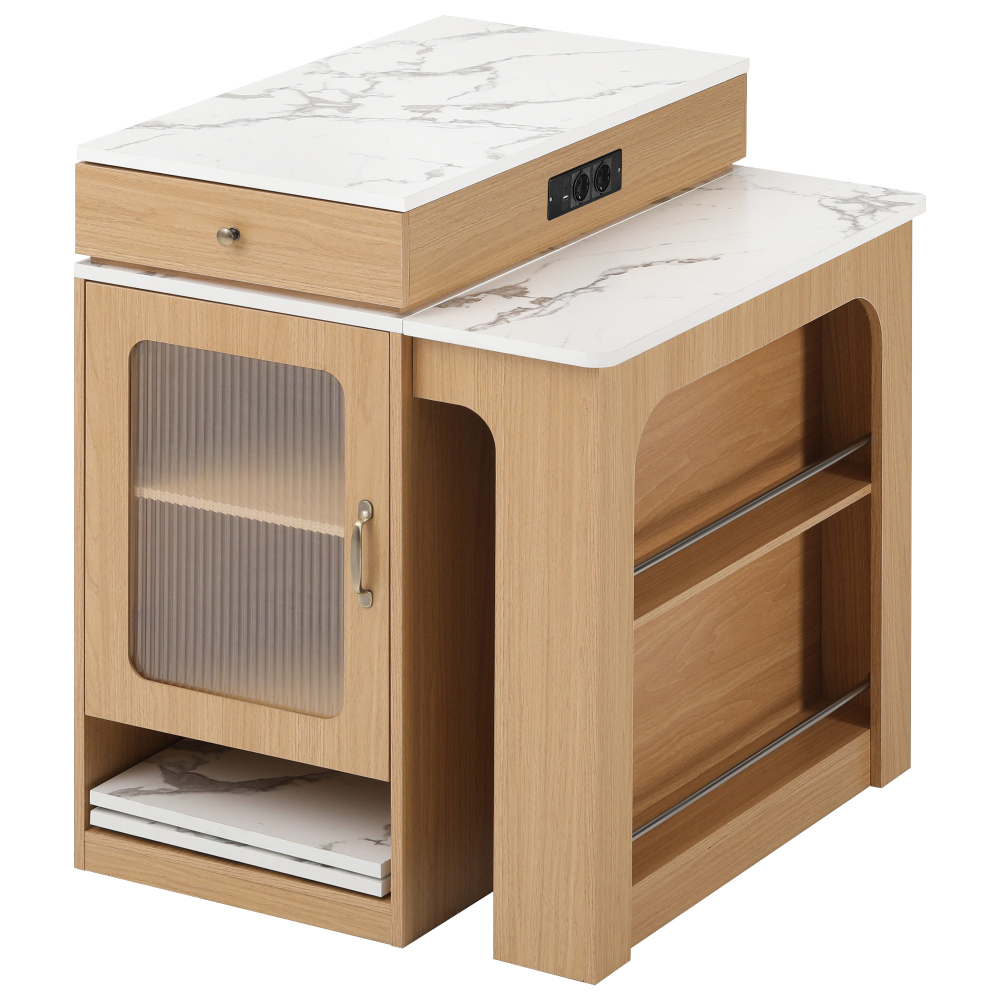 Image of Kitchen Island On Wheels In Natural Wood Look | Extendable Dining Table With Removable Table Top | Mobile Bar Table | Island, Sideboard, Or Bar Table | For Kitchen & Dining Room