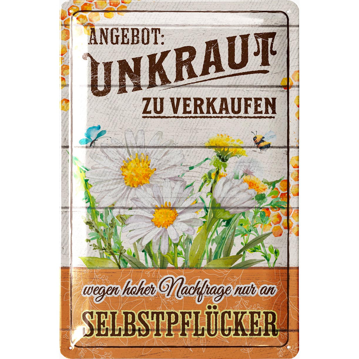 Image of Retro Tin Sign Weeds For - Garden Tin Signs With Sayings - Nostalgic Decoration As Gardener Gifts - Retro Vintage Metal Garden Sign In Wood Look 20x30cm Classic Edition