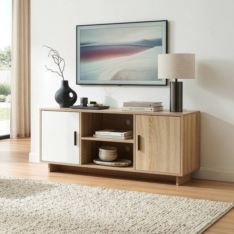 Kenta Tv Cabinet With 2 Doors, 120 X 39 X 52 Cm, Oak Finish / White