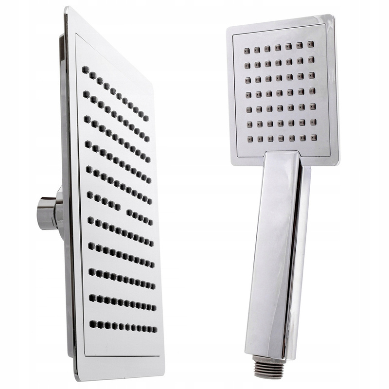 Image of Square Shower Set With Rain Shower Head + Handheld Showerhead, Chrome Finish