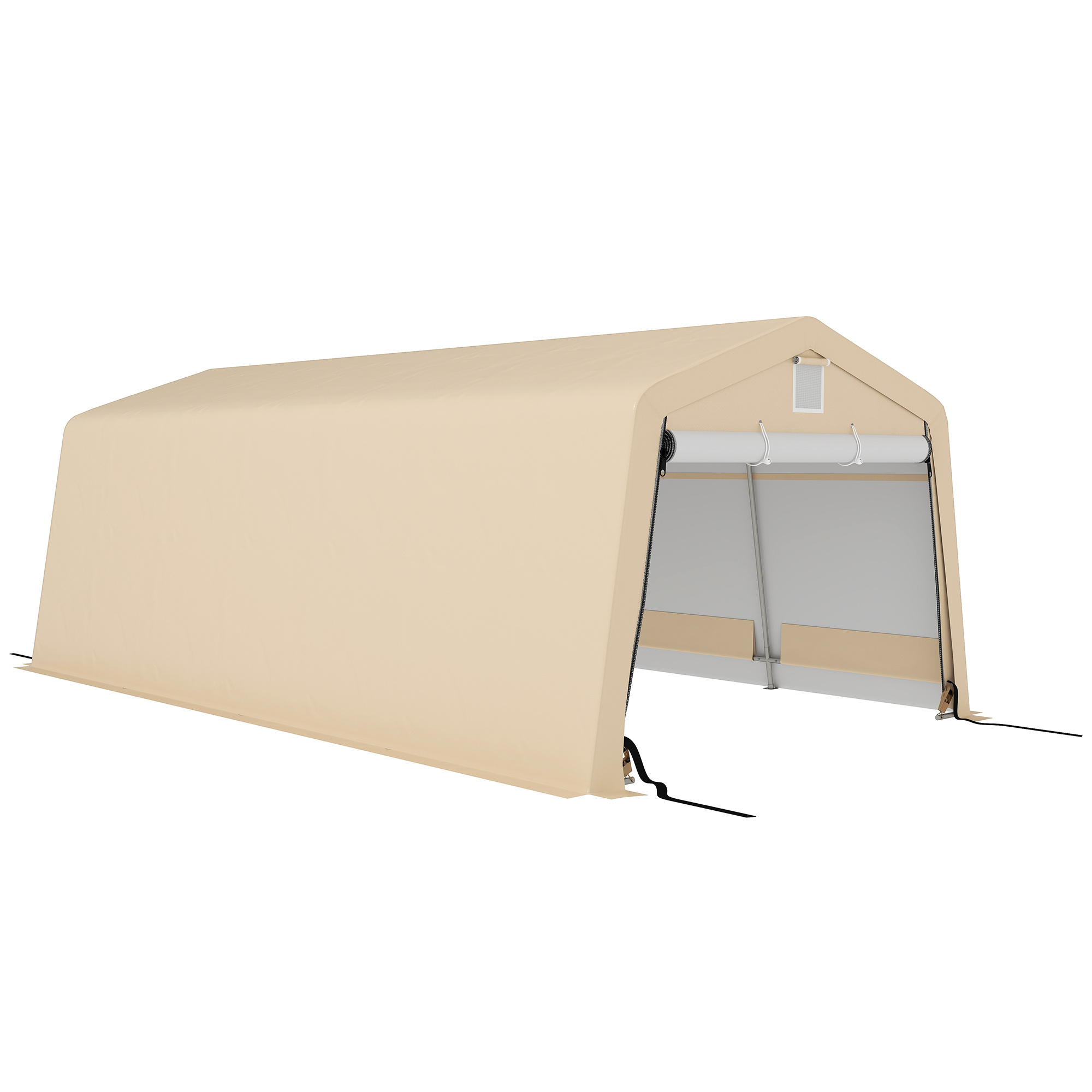 Image of Outsunny Car Garage Carport, 6.2l X 3.3l X 2.4h M, Galvanized Steel, High-density 150 G/m² Waterproof And Anti-uv Pe, 1 Khaki Door And 2 Air Vents