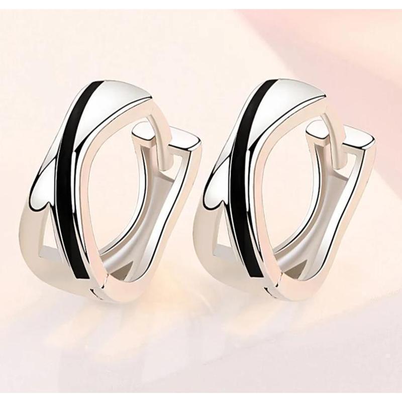 Image of Ladies' Foldable Hoop Earrings Black Sterling Silver 925 Hoop Earrings