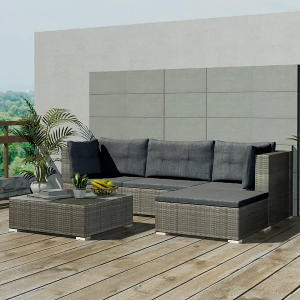 Image of Vidaxl 5-piece Garden Lounge Set, Outdoor Furniture Set With Cushions, Seating Group For , Lounge Furniture, Poly Rattan Grey