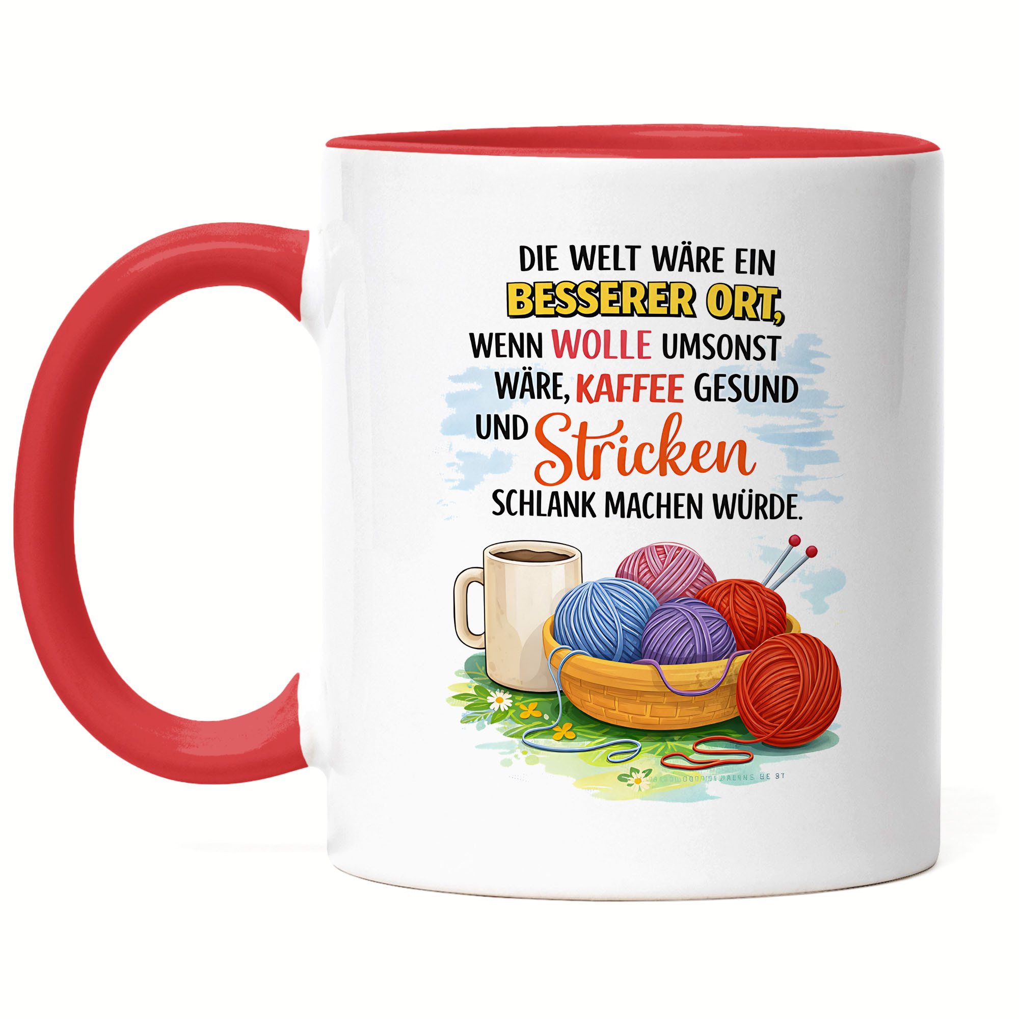 Image of Funny Knitting Design Mug With Quote "wool Coffee Knitting" For Knitters, Grandma, Godmother, Birthday, Christmas Gift, Coffee Mug -