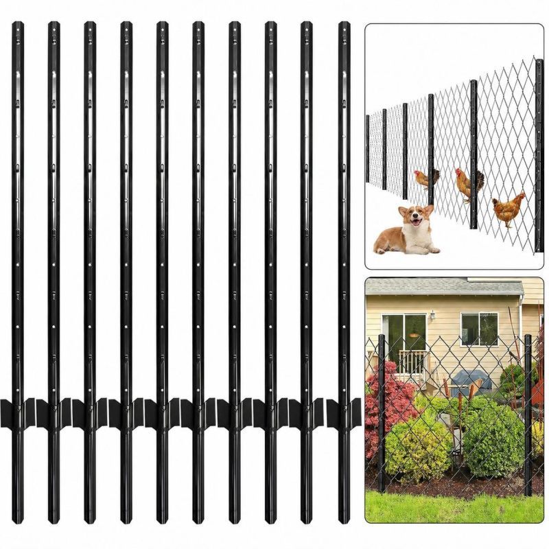 Fence Posts 6 Feet, Pack Of 8, Metal Fence Poles U Post Sturdy Duty Fence Stakes Post No Dig Fence Post For Garden Yard, Black