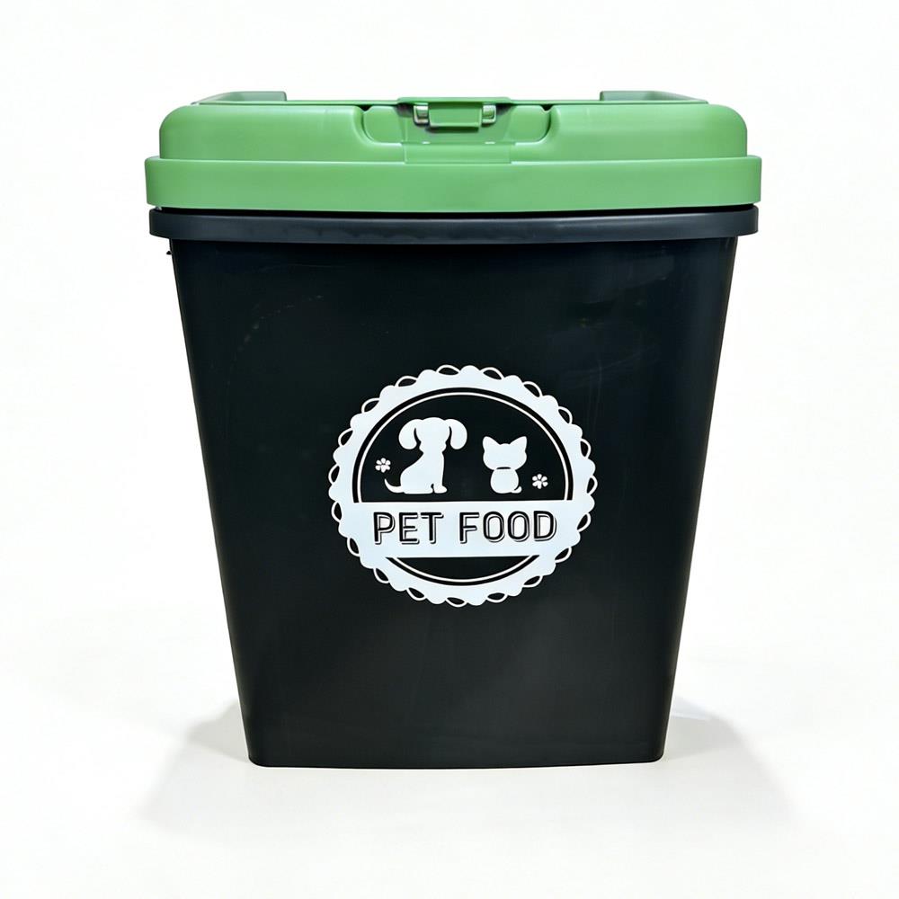 40L Pet Food Storage Container Airtight with Flip Top Lock – Holds 15kg Dry Food, Plastic Food Dispenser Bin with Scoop for Dog Cat Bird Fish Food Black/Grey