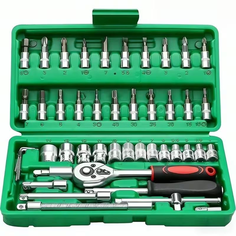 TEMU [1 Set] 45pcs Multifunctional Socket Ratchet Wrench Tool Kit, Practical Drill Bits And Solid Extension Bar, Equipped With Durable Portable