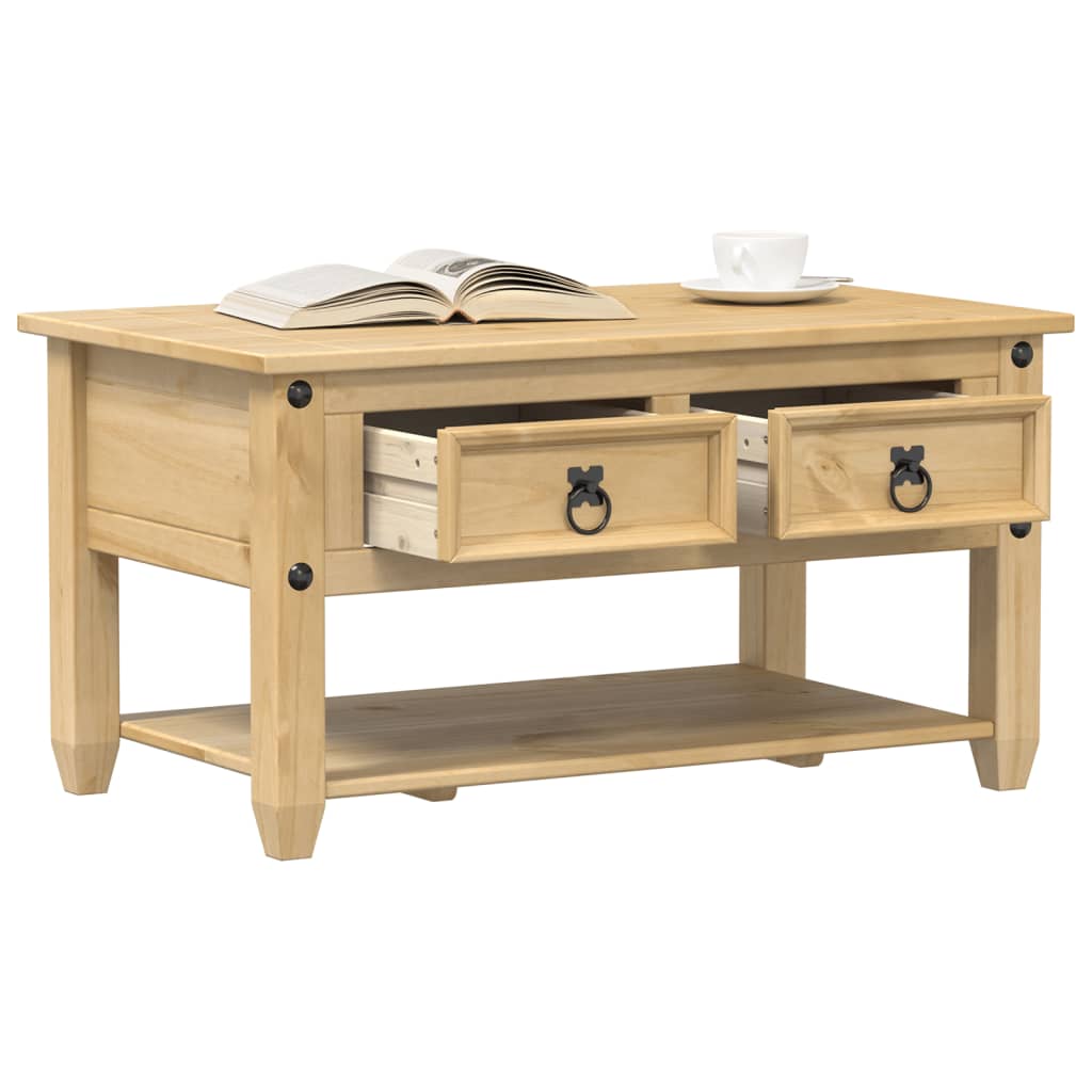 Vidaxl Coffee Table With Drawers, Side Table With Shelf And Metal Handles, Living Room Coffee Table, Sofa Table, Tea Table, Solid Pine Wood