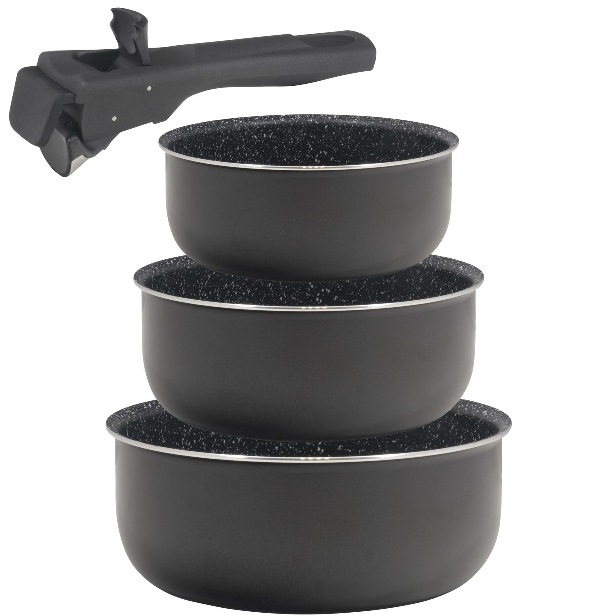 E-shop Click&Cook Töpfe Ø16/18/20cm + Pfannen Ø20/22/26cm, Aluminium, Induktionsgeeignet, Schwarz, mit Griff