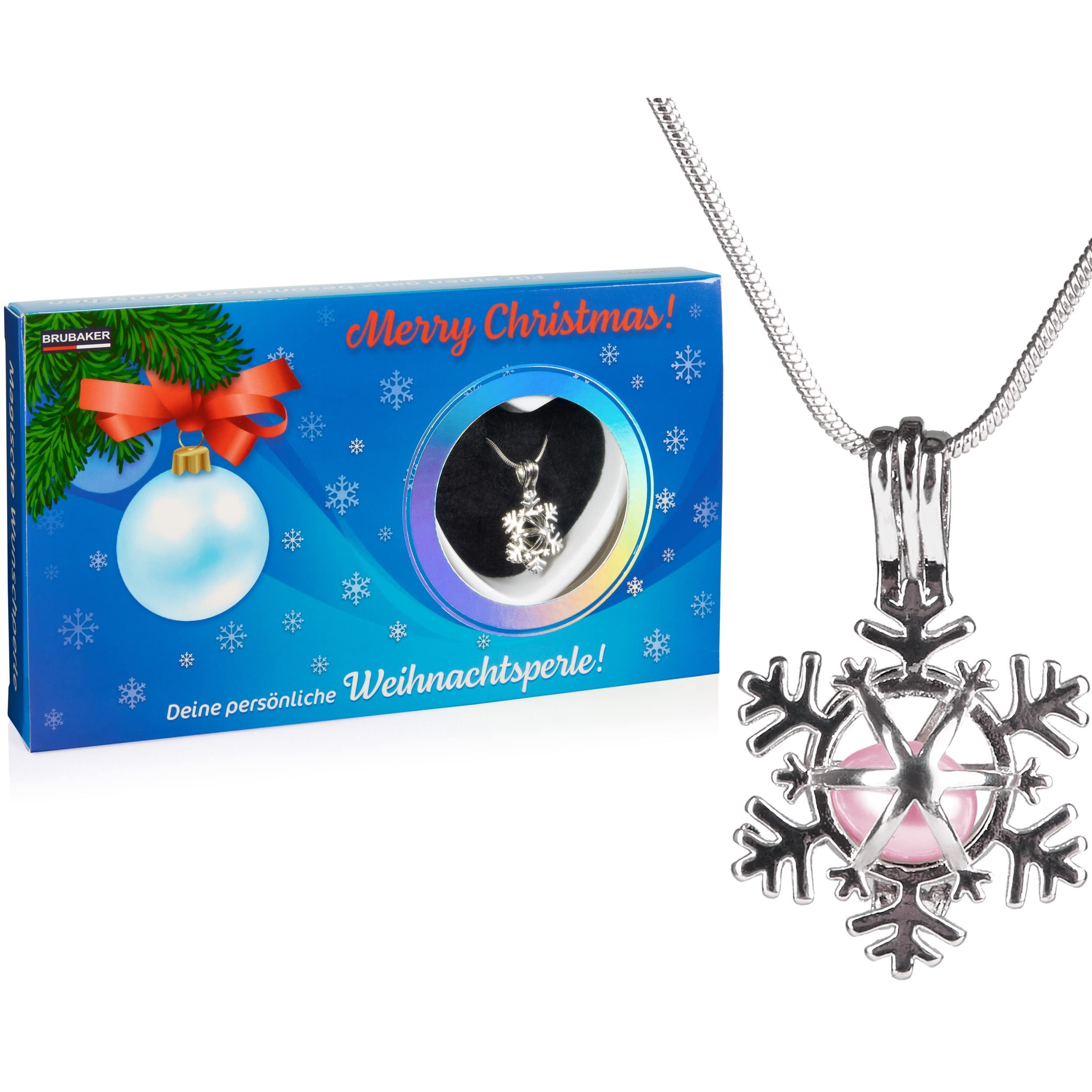 Image of Brubaker Your Personal Christmas Pearl - Merry Pearl - Necklace With Silvery Snowflake Pendant + Shell With Real Pearl As Jewelry Gift Set - Christmas