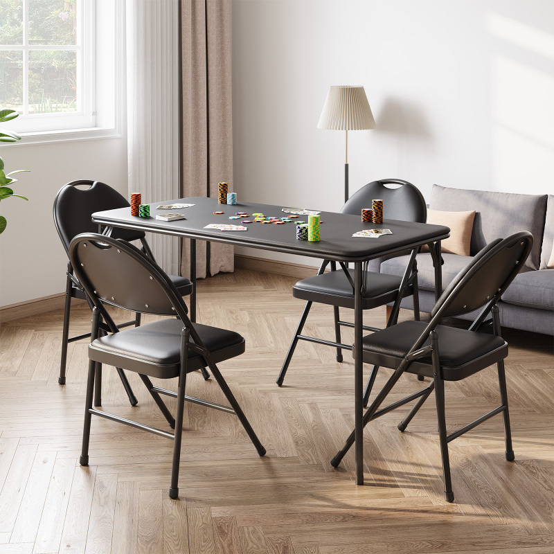 Portable 3pcs Folding Dining Set – 122 Cm (4 Ft) Black Table With 2 Pu Upholstered Chairs, Space- Collapsible Design For Dining Room, Office, Camping And Parties – Indoor/outdoor Use