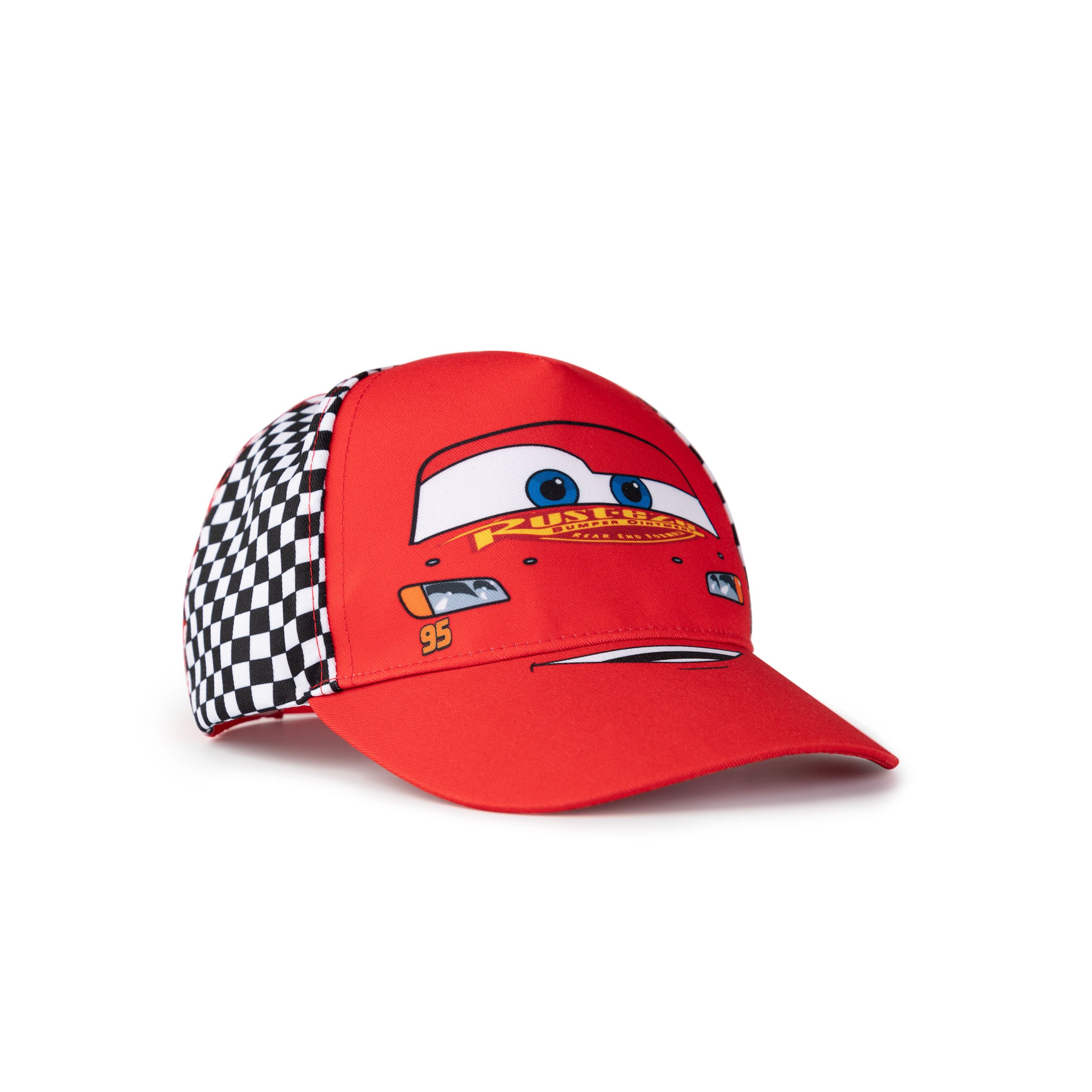 TEMU Cars Kids Red Adjustable Curved Cap | Boys Summer Sun Protection Hat | '95 Checkered Cap