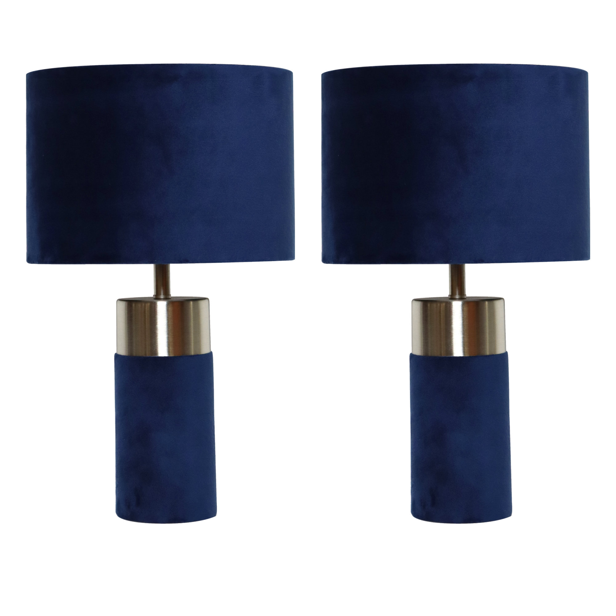 TEMU Set Of 2 Navy Blue Velour Velvet Table Lamps