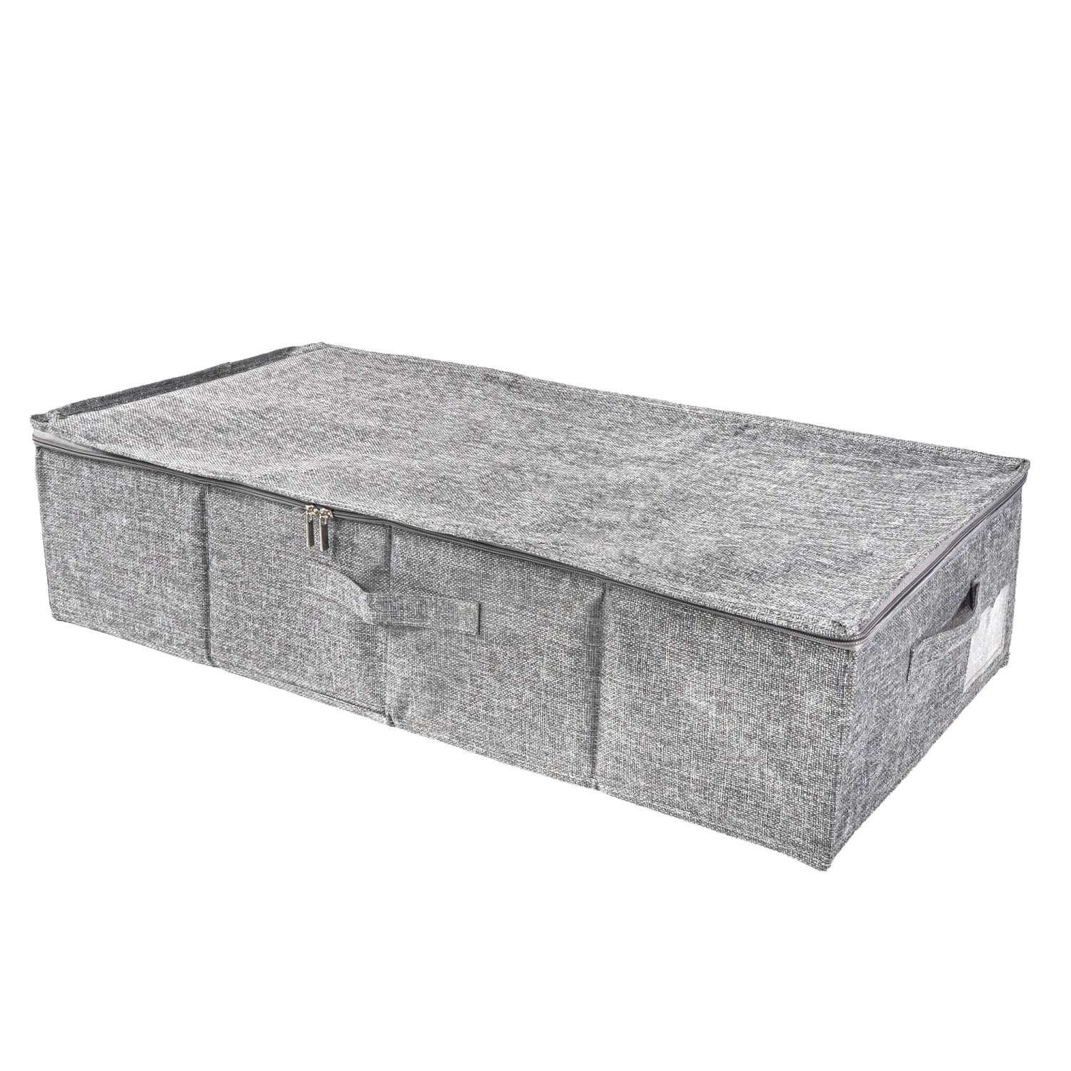 Image of Underbed Storage Box With Zipper And Fleece Handles In Grey - 75.5 X 39 X 16 Cm - Space-saving Storage Organizer For Under The Bed For Clothing, Blankets, And Clothes Storage