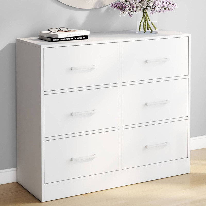 TEMU Commode 6 tiroirs en tissu UPPAH 80 cm meuble de rangement bois blanc