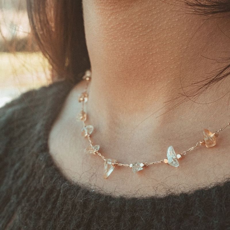 Women's Gold Crystal Quartz Healing Dainty Citrine Choker Necklace