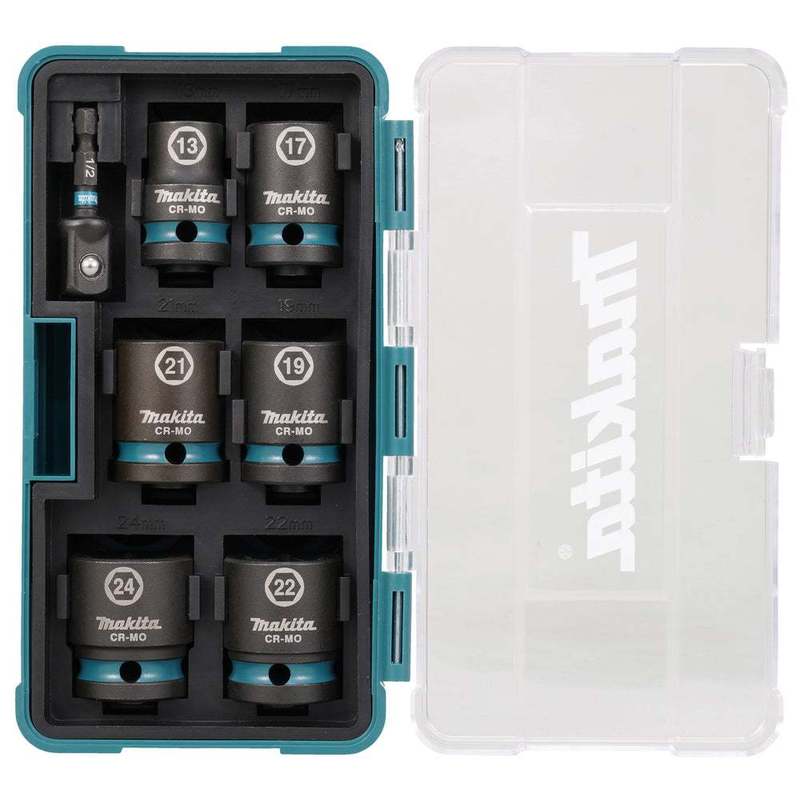 Makita E-16592 Impact Socket Set 7-pcs. 1/2" Impact Black – Cr-mo Socket Wrenches . Adapter For Impact Driver