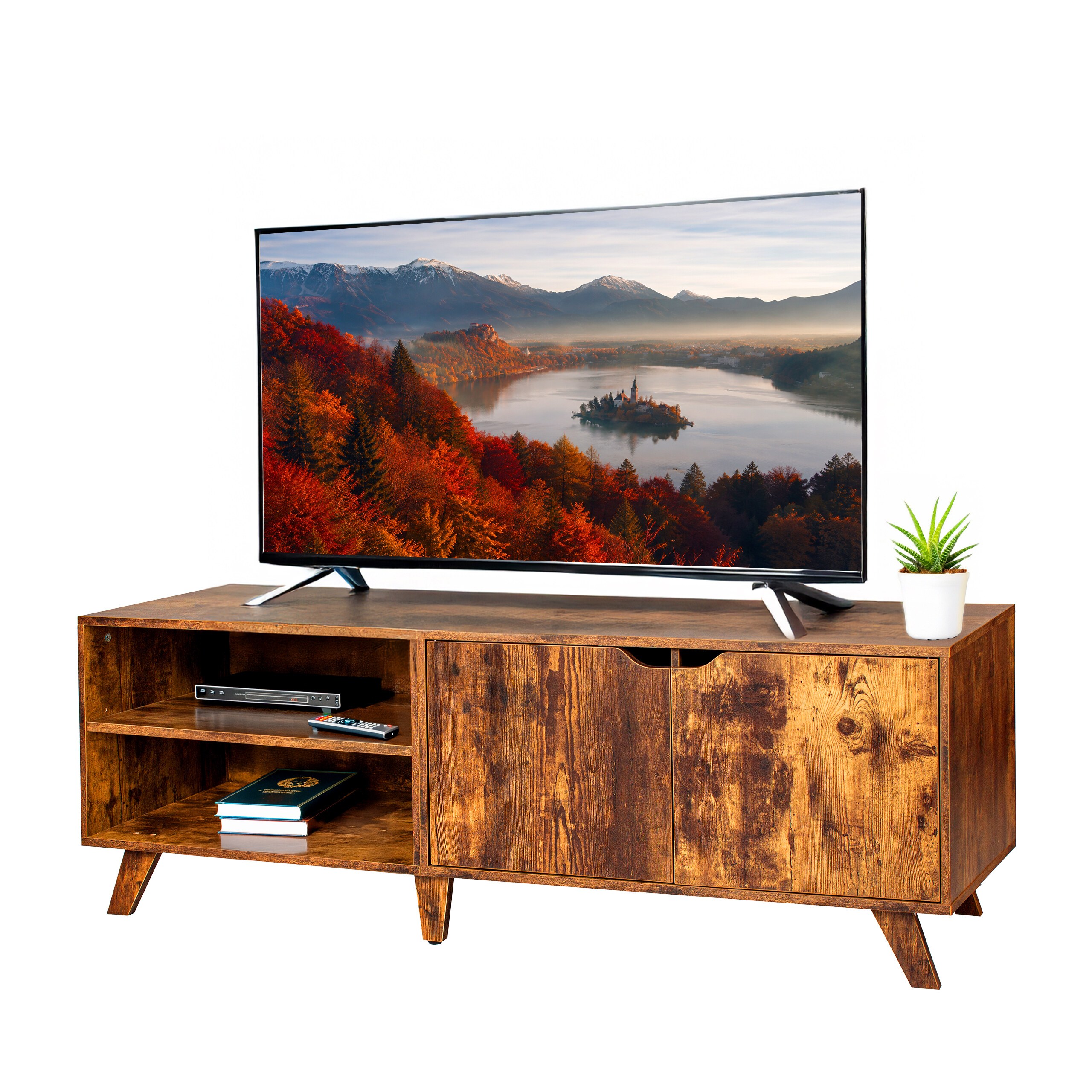 TEMU Meuble TV vintage, 6 compartiments, 50 x 140 x 40 cm, panneau dérivé du bois, 2 compartiments avec passe-câbles, 4 compartiments 2 portes, pour