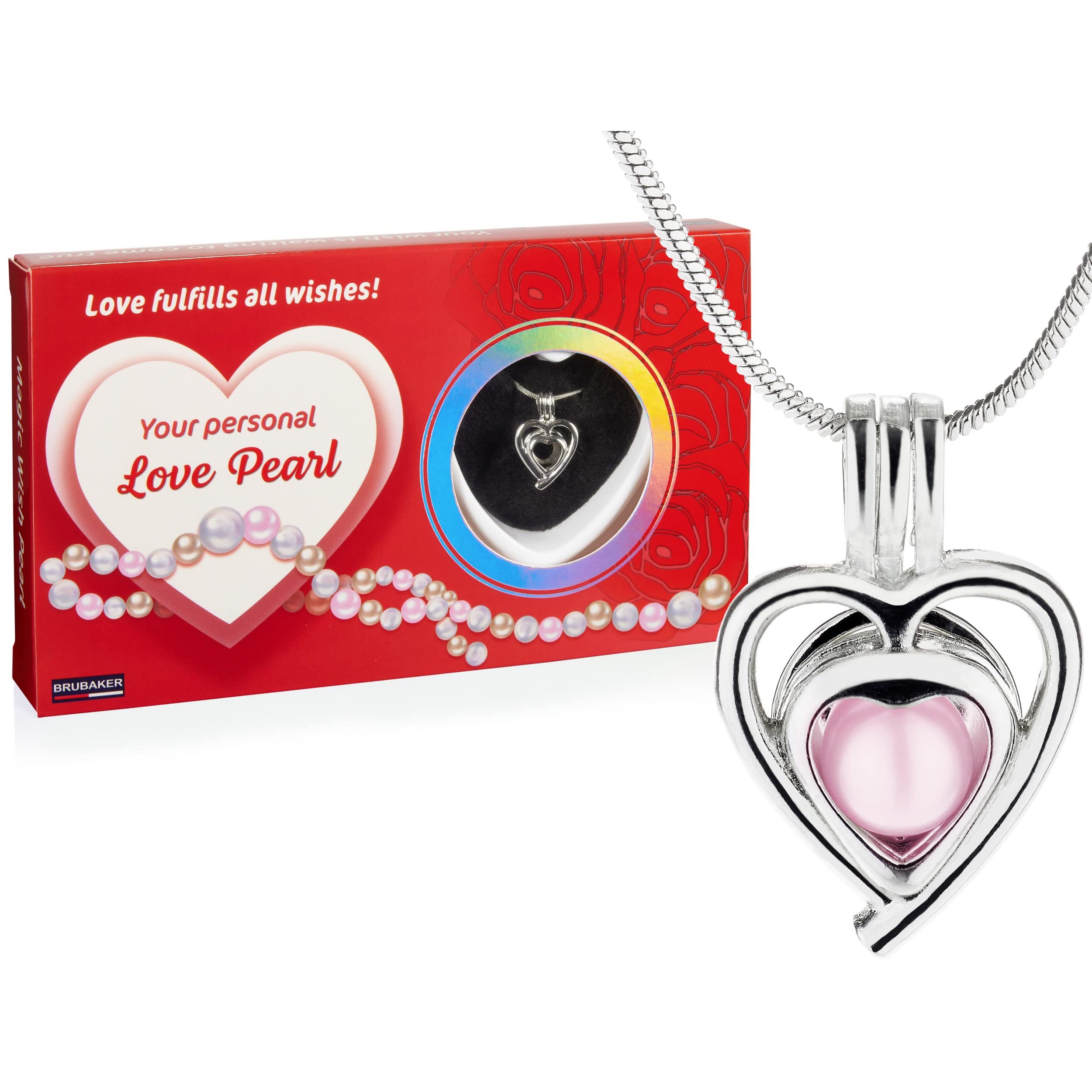 Image of Brubaker "your Personal Love Pearl Wish Pearl - Necklace With Silver Heart Pendant + Shell With Genuine Pearl As A Jewelry Gift Set - Love
