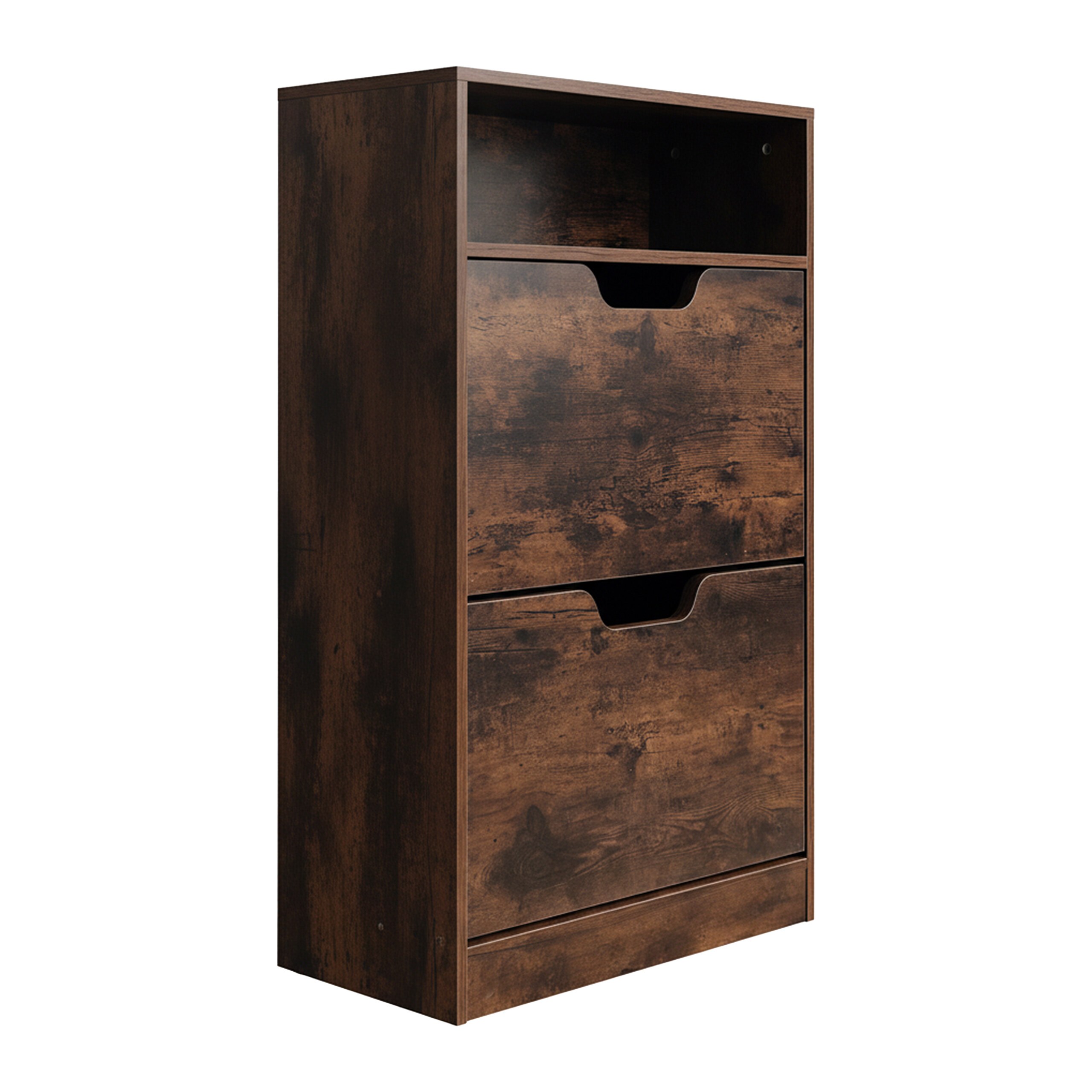 TEMU Narrow Shoe Cabinet, 102 X 60 X 24 Cm, Industrial Style, Wood Composite And Pp, Brown, 2 Flaps With Adjustable Dividers, Open Shelf, Wall Mount,