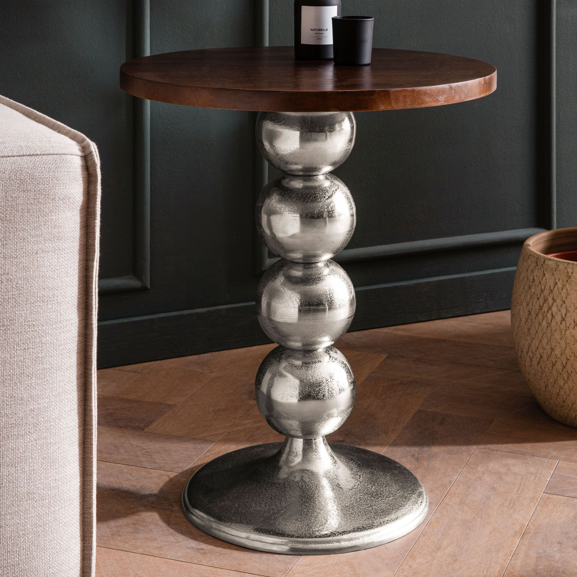 Side Table Mango Solid Wood Metal 50x50x61.5 Cm, Coffee Table, Small Round Side Table, Living Room Table Modern, High Sofa Table