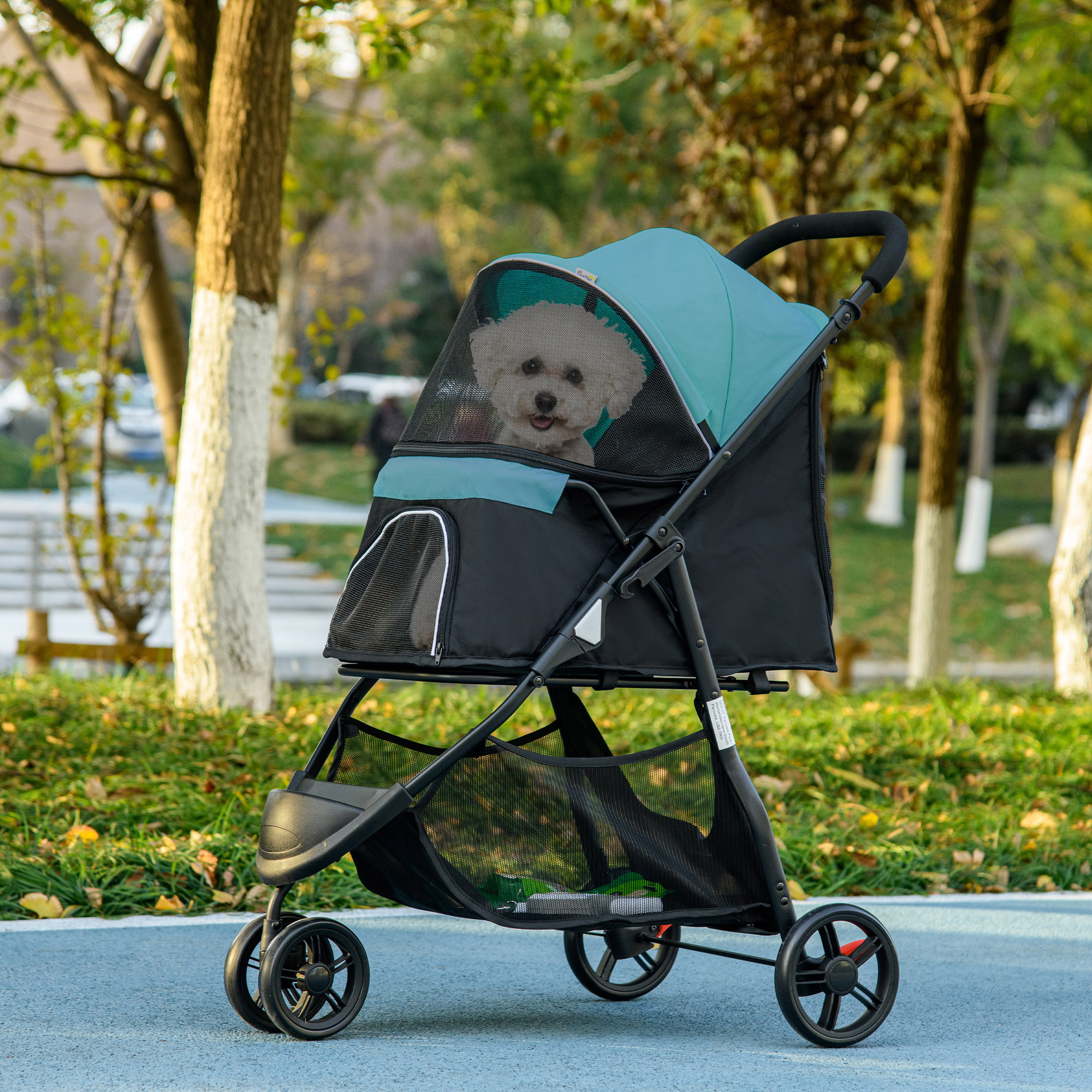 Dog Stroller 2 In 1 Cat Stroller, Dog Stroller With Rain Cover, Foldable Cat Stroller With Mesh Window For Small, Miniature Dogs, Oxford, Dark Green