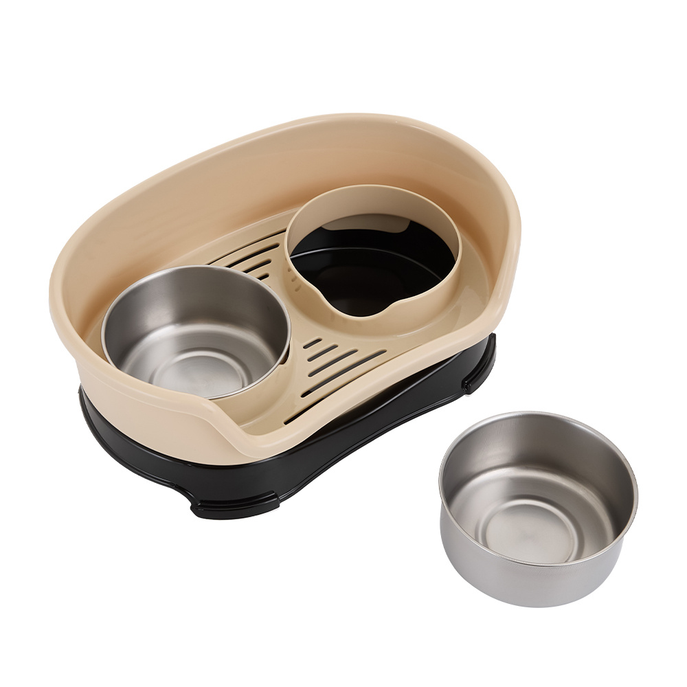 Stainless Steel Dog Bowl 2 Feeding Bowl for Dog Water and Food with Stand Pet Eating and Drinking Station for Cats and Dogs Brown