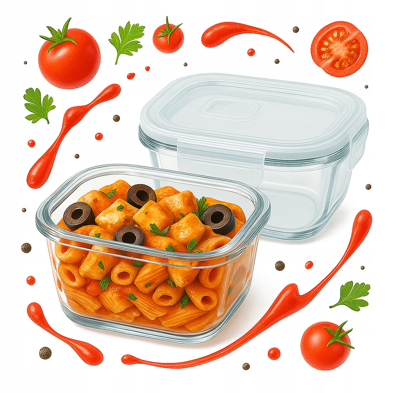 Image of Square Glass Lunchbox Container 800 Ml For Food, Work, Or School