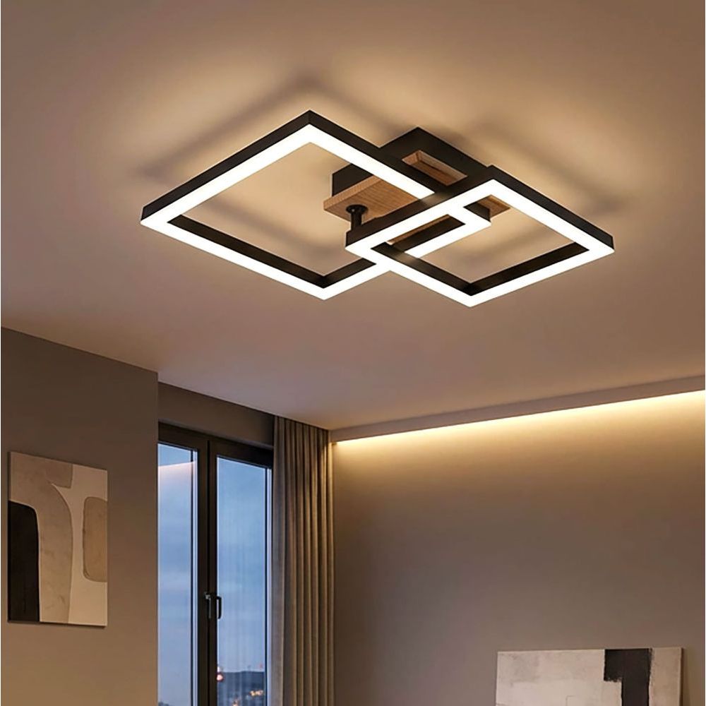 Image of Ceiling Lamp Wooden Light Dining Room Lamp, Mdf Wood Look Metal, Led 15w 700lm Warm White, Lxwxh 42x31x8cm