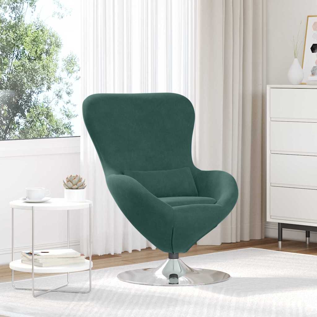 Image of Vidaxl Egg Chair, Dark Green, 63 X 73 X 90 Cm, Velvet, Modern Lounge Chair, Stylish Seating, Velvet, Comfortable Egg Chair, Swivel For A Relaxed Home