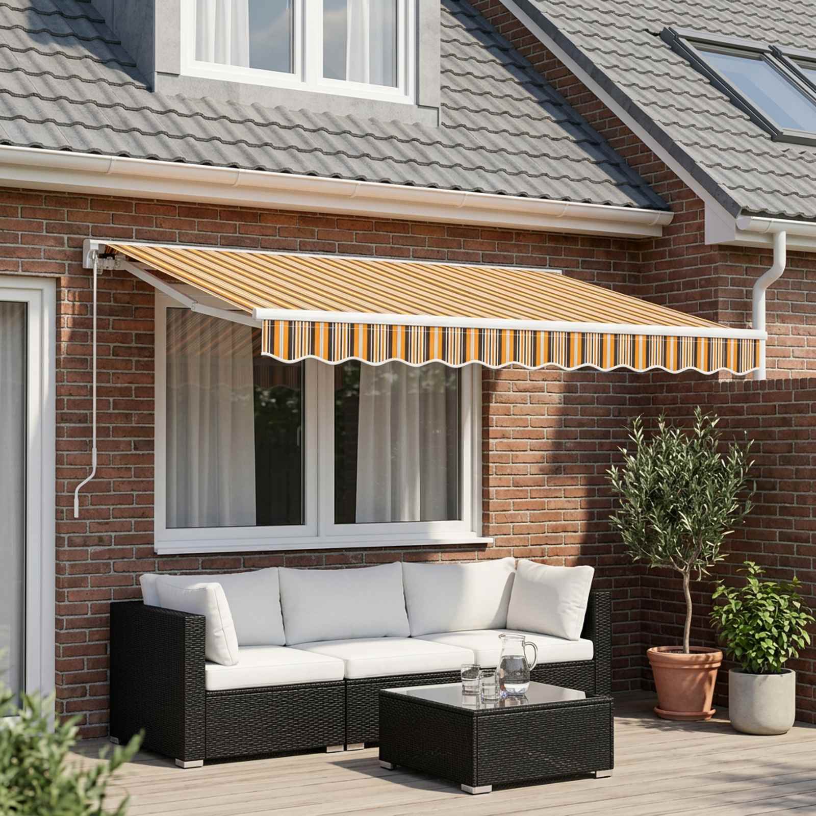 Image of Replacement Awning Fabric 2.5x2 M Striped, Patio Awning Replacement With Valance, Outer Fabric 100% Polyester, And Easy To Care For