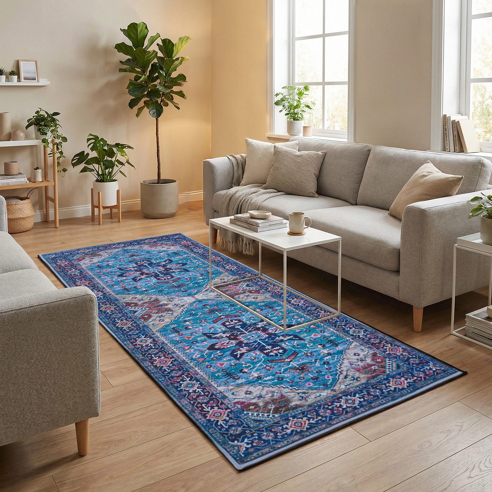 TEMU Vintage Floral Long Runner Rug With Non-slip Backing, Retro Hallway Mat & Area Rug, Soft Short Pile, Machine-washable, Long Narrow Area Rug For
