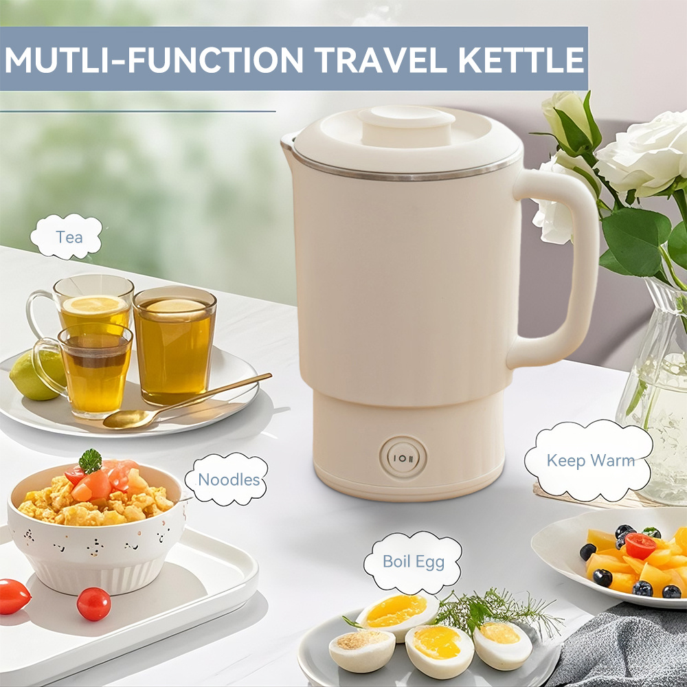 TEMU Portable Electric Kettle, 800ml Electric Travel Kettle, 1000w Low Wattage Kettle For Bedroom Travel , 304 Stainless Steel, Small & Compact,