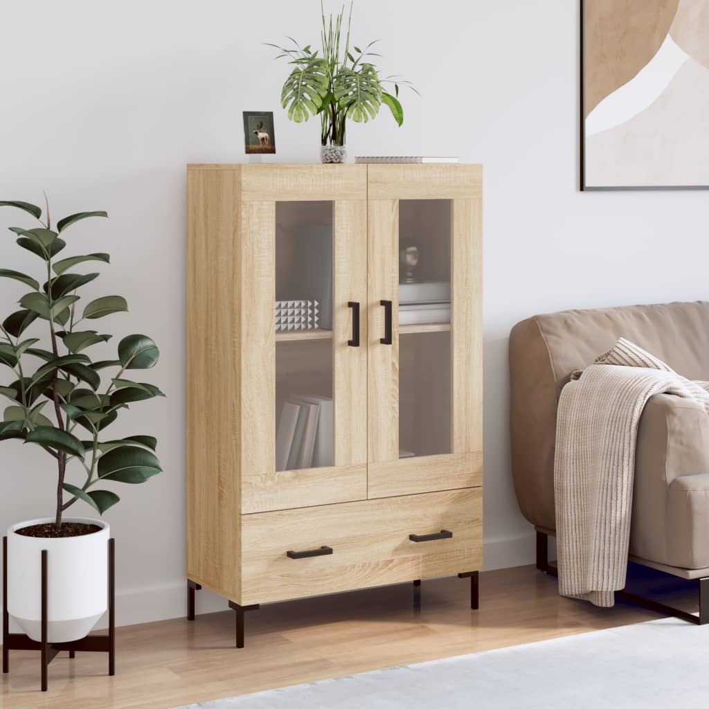 Image of Vidaxl , Sideboard With Of Storage Space, Cabinet With Glass Door Metal Legs, Dresser Cabinet For Living Room, Modern, Oak Wood Material