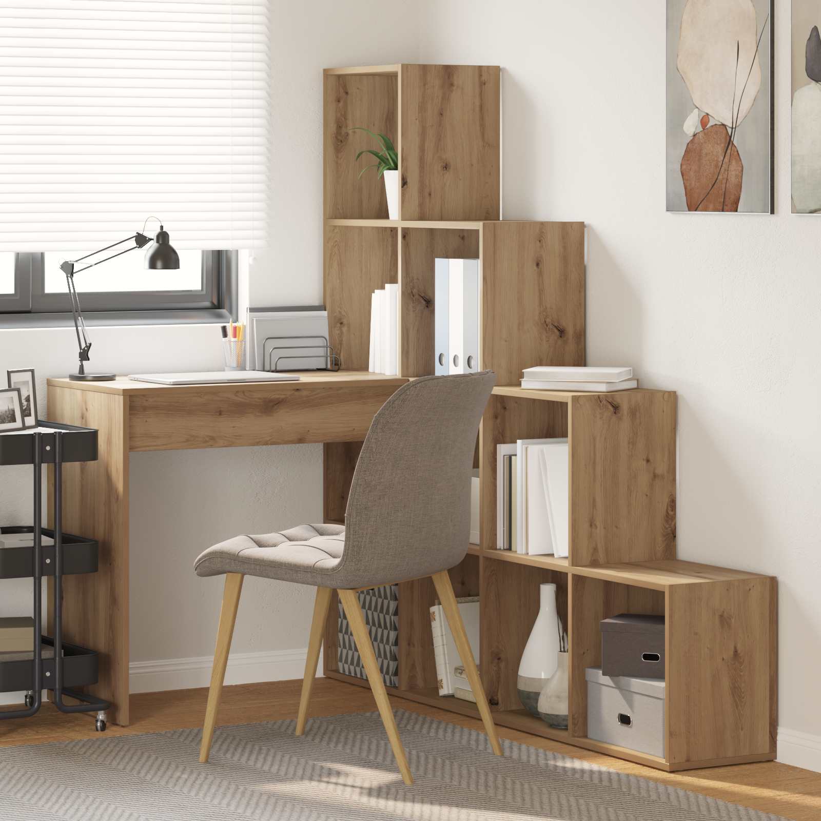 - Oak 101.5 X 149.5 X 149.5 Cm, L-shaped , Modern Table, Compact Office Furniture, Versatile Storage Space, Ergonomic Writing